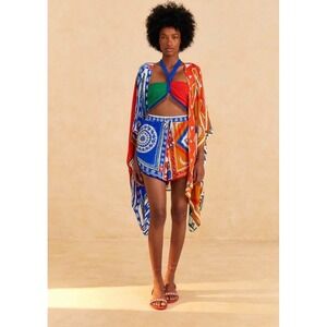 Farm Rio x Alberto Pitta‎ Long Kimono Colorful Artsy Boho Relaxed Fit Size Small